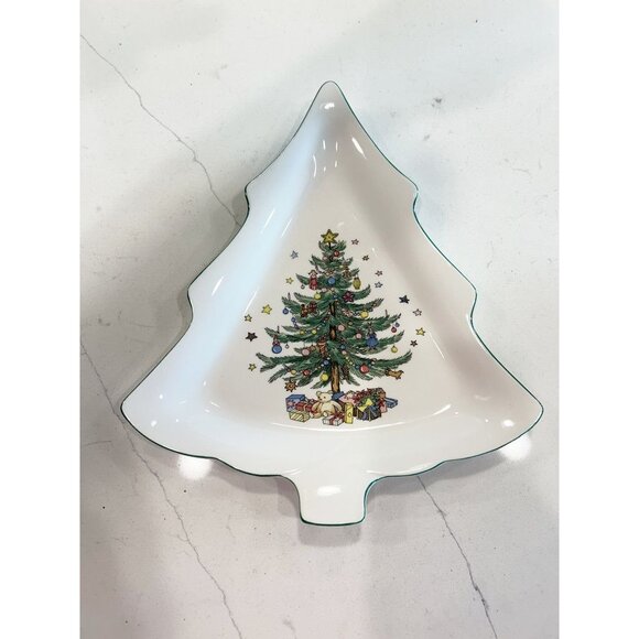 Vintage Retro Nikko Japan Happy Holidays Porcelain China Christmas Tree / Dish S - Picture 2 of 8
